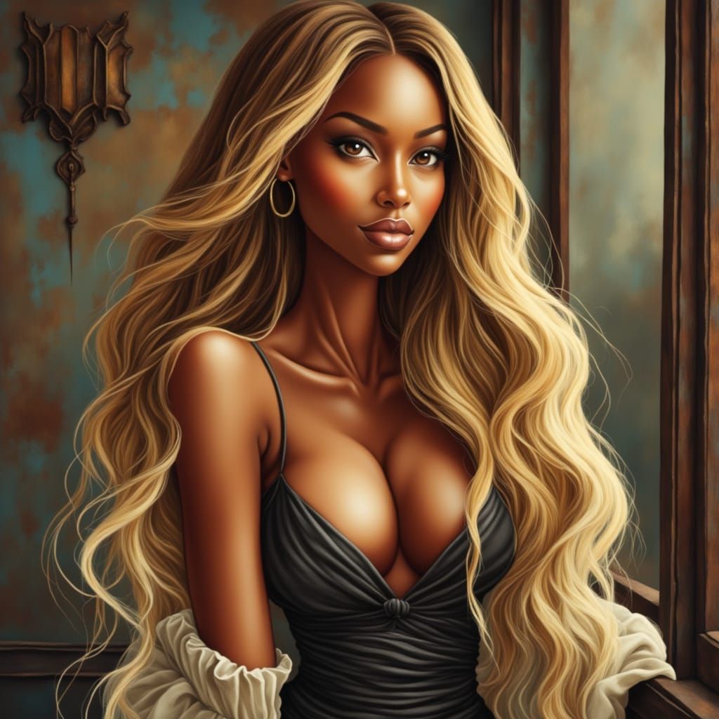 Gorgeous Black Woman With Golden Blonde Hair Smiling