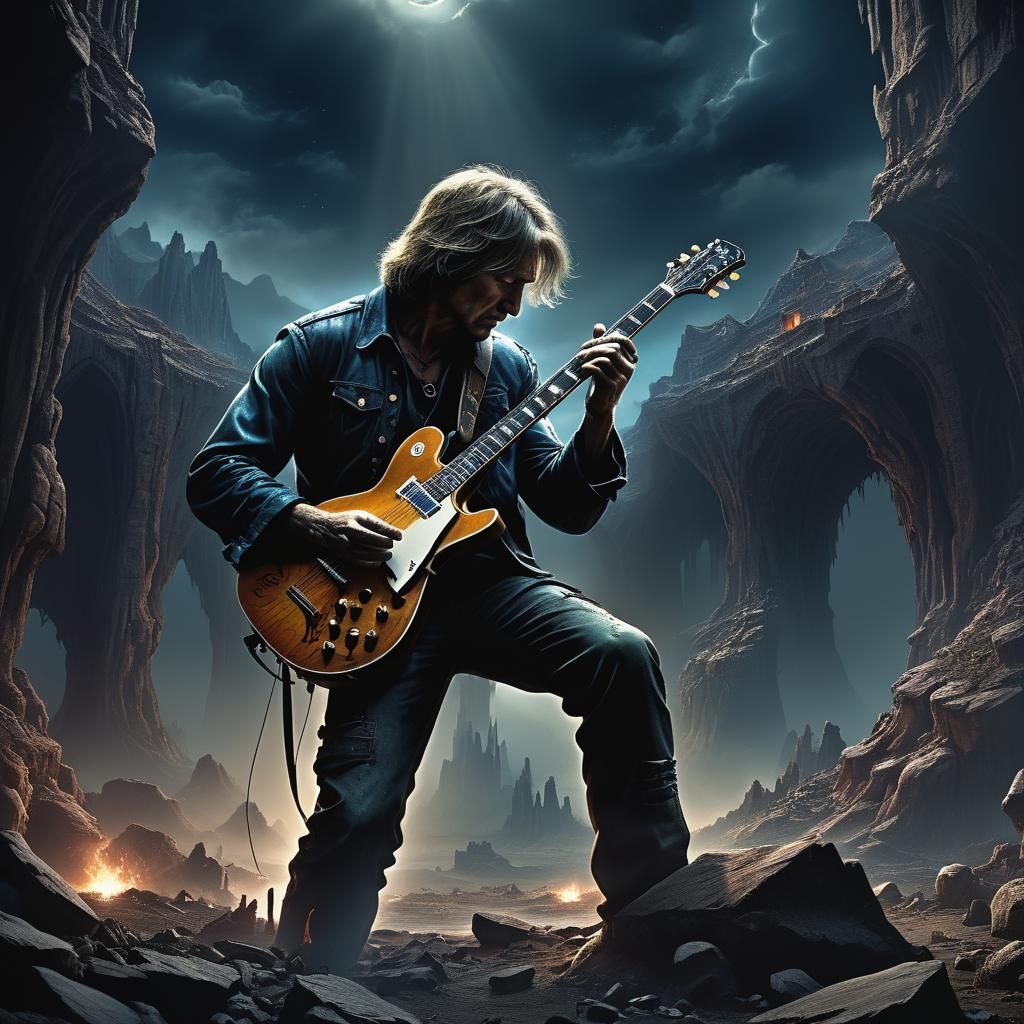 Guitarist in Dark Landscape: Digital Matte Painting