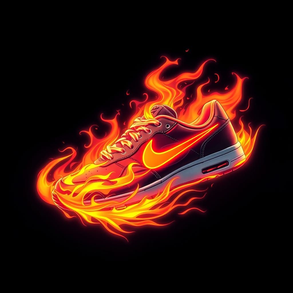 Flaming Nikes in Futuristic Concept Art Style