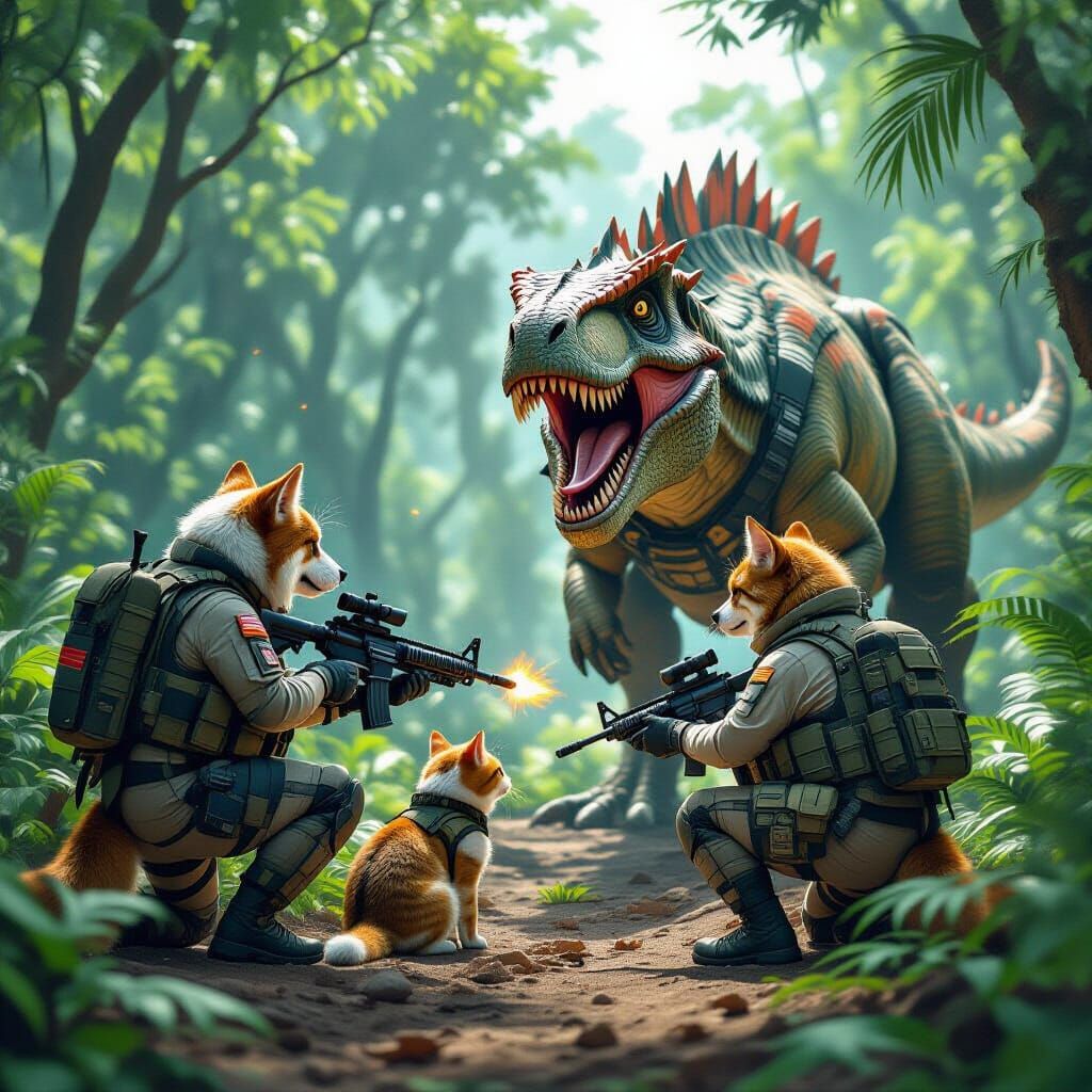 Tactical Dogs Rescue Cats from Dinosaur in Prehistoric Fores...