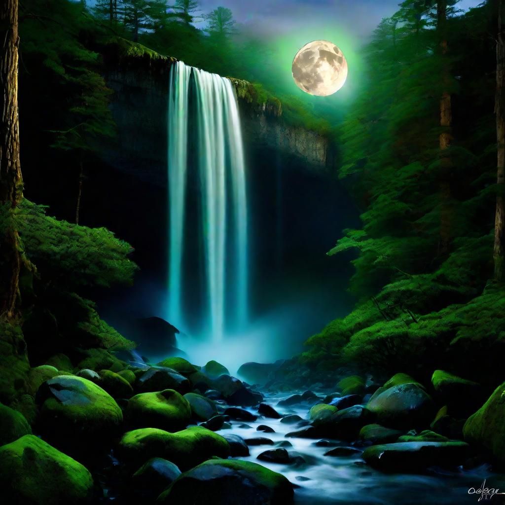 Waterfall Chasing Moonlight

Stand beside a cascading waterfall as the moon bathes the scene in a soft, silvery light. T...