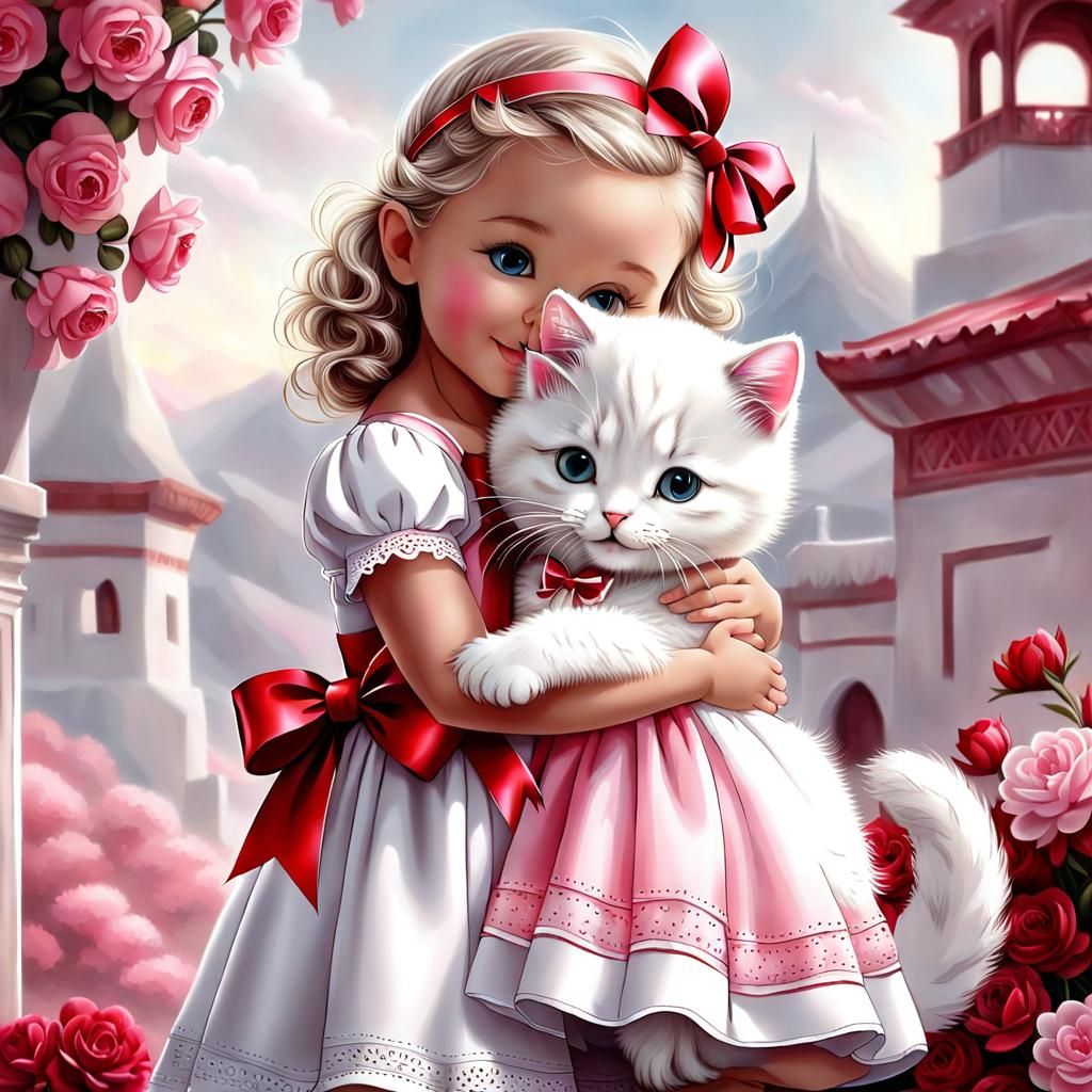Toddler and Kitty Valentine's Day Matte Painting