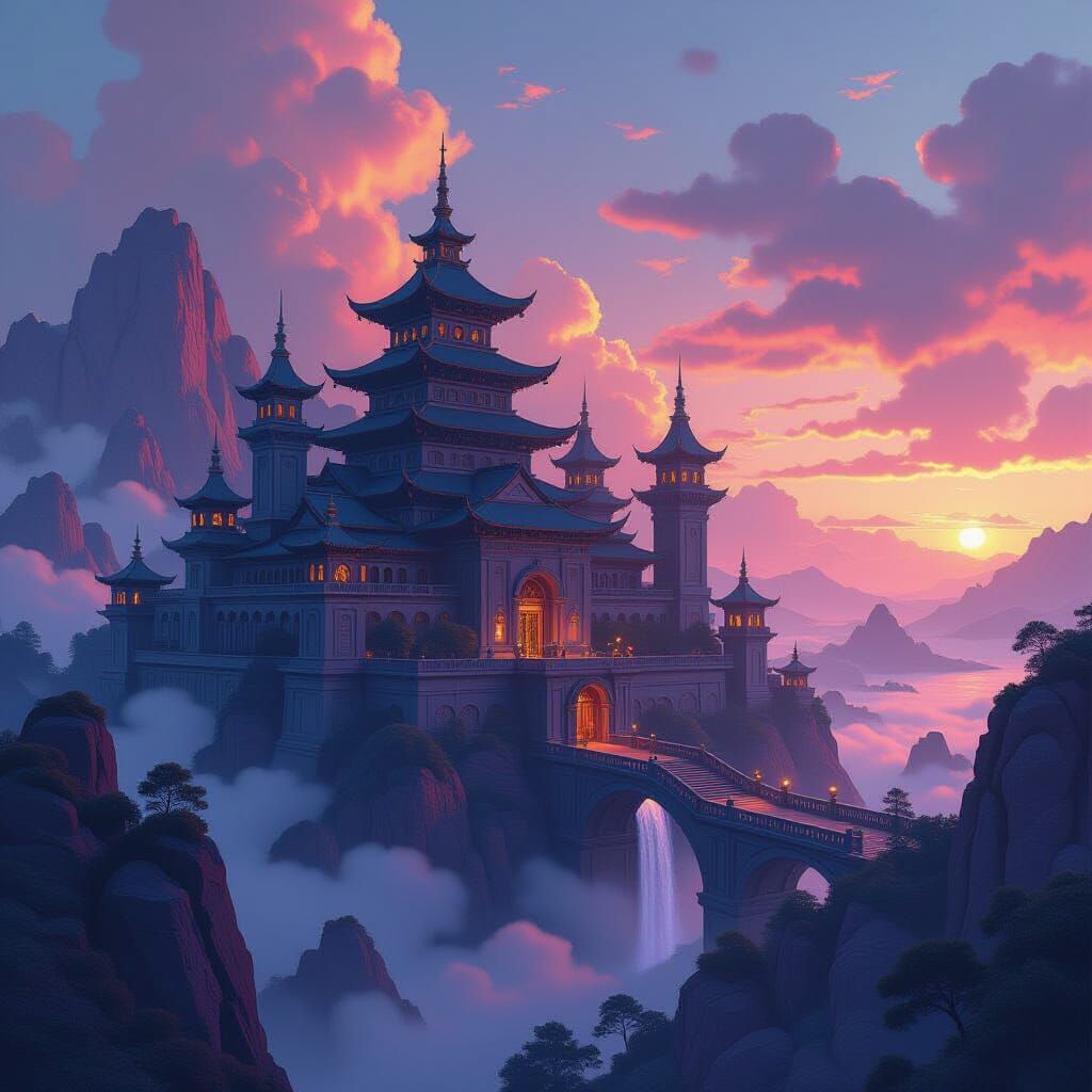 Fantastical Landscape in Deep Color, Matte Painting Style