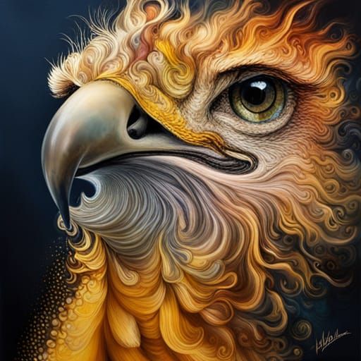 Dramatic Mixed-Media Griffin in Fine Detail