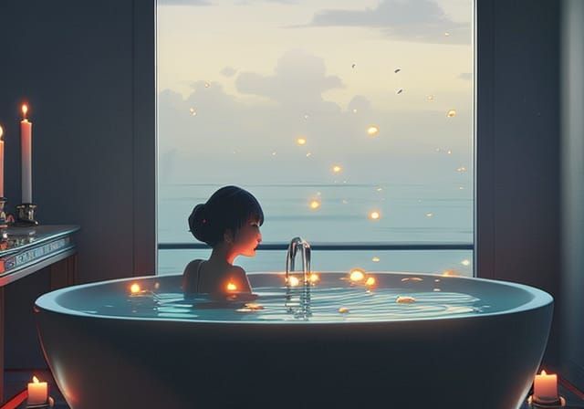 Woman in Foamy Bathtub Comic Book Art