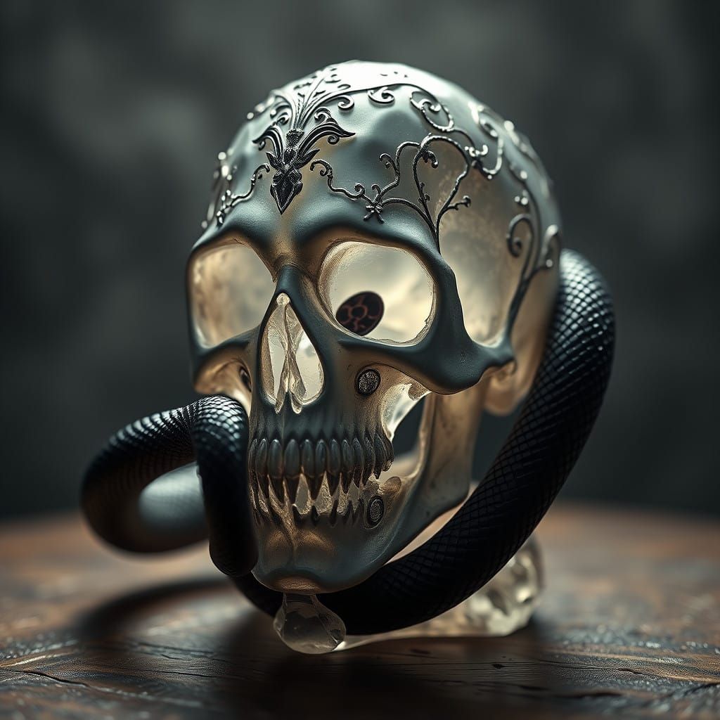 Gothic Skull Crystal Scene in Hyperrealistic Style