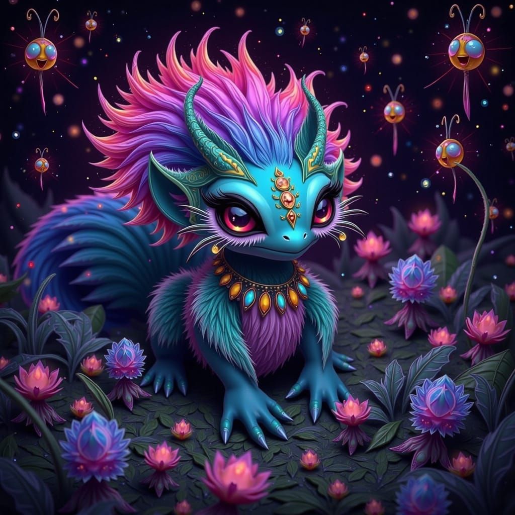 Furry Creature in Forest, Murakami-esque Art