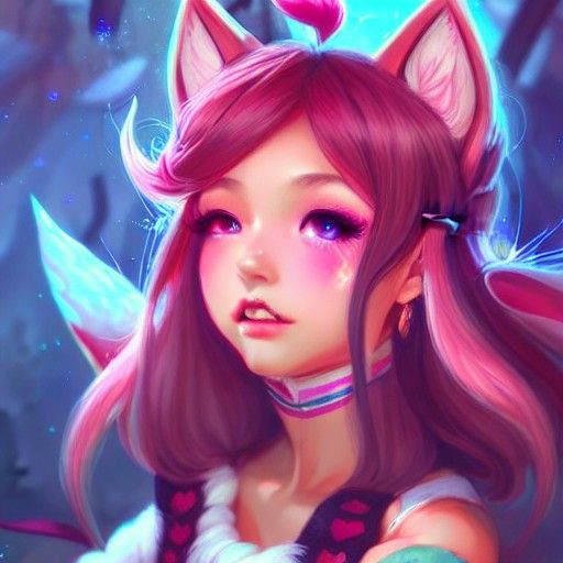 Ahri Portrait in Arcade, Detailed Matte Painting