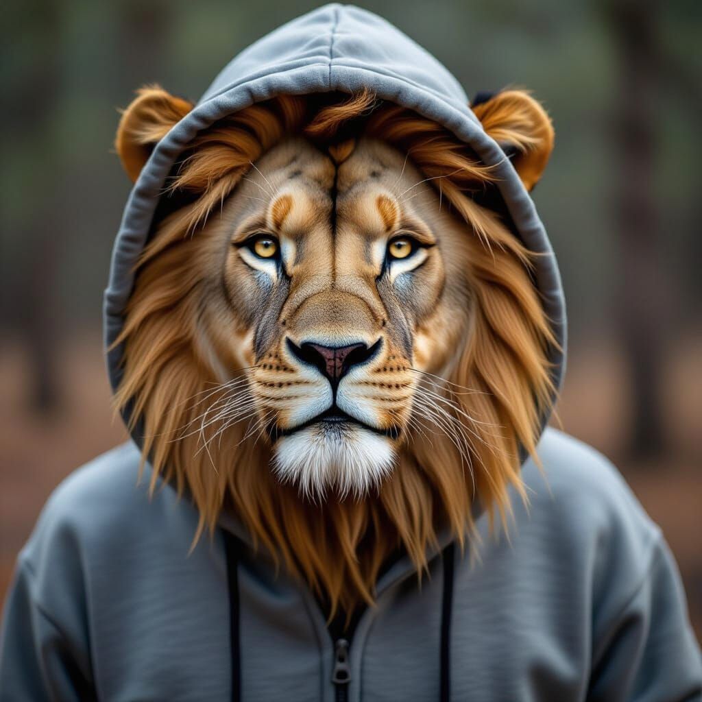 Lion in a Hoodie: An AI-Generated Fashion Statement