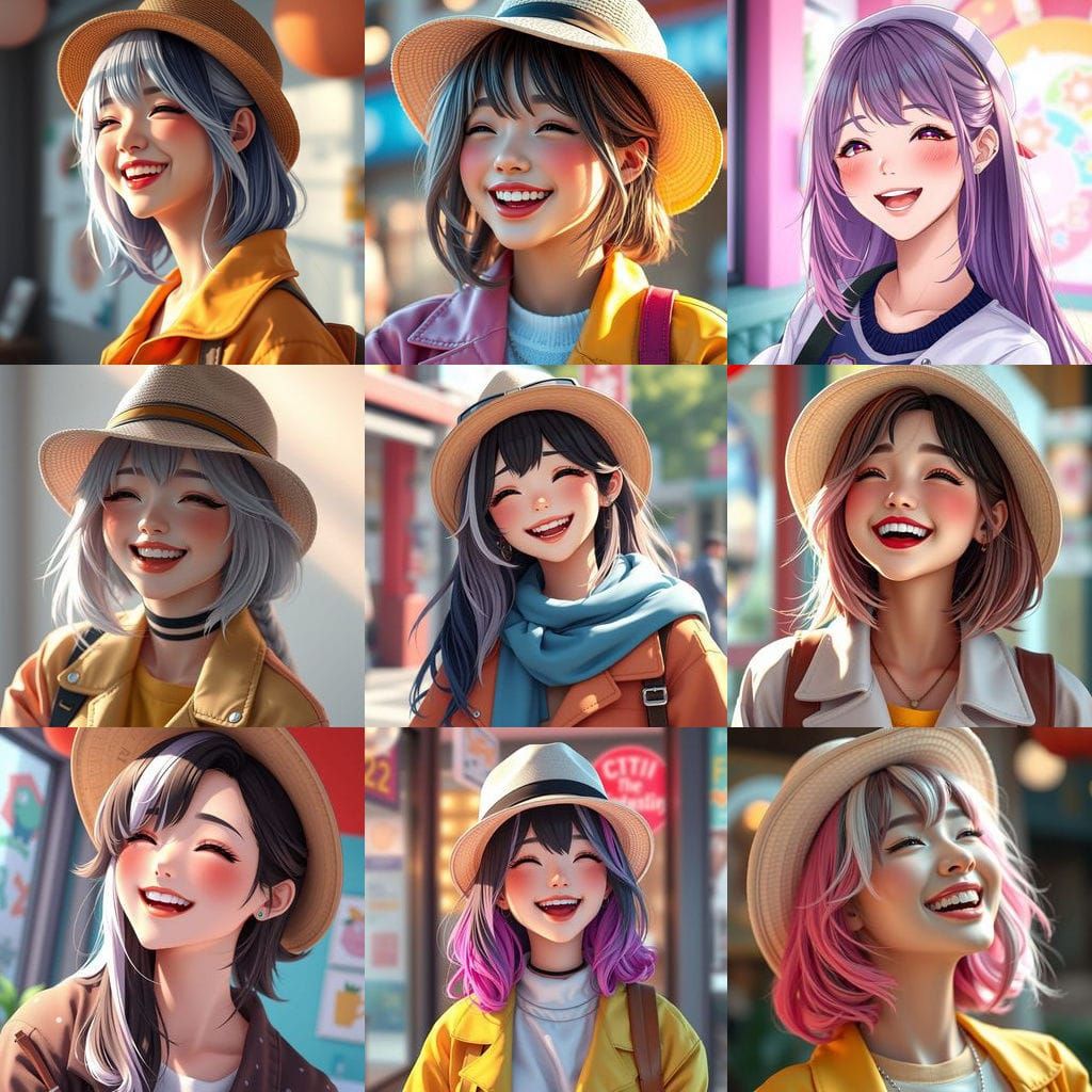 Joyful Woman with Two-Toned Hair: Anime Art