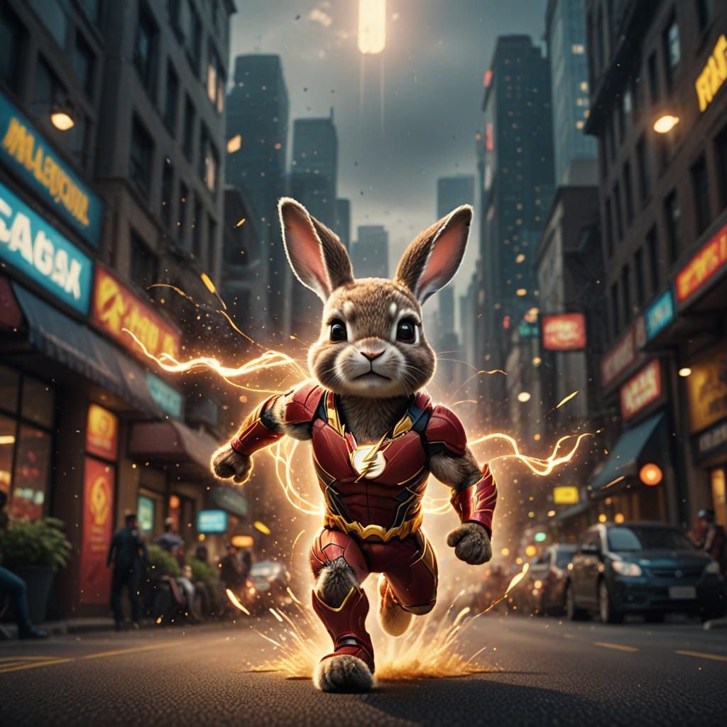 Cute Rabbit in Flash Costume at Hyper Speed