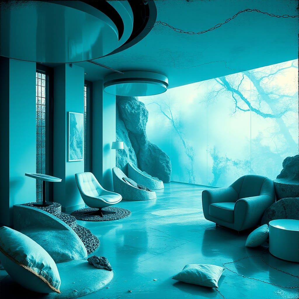 Deluxe Teal Blue Abstract Surreal Art