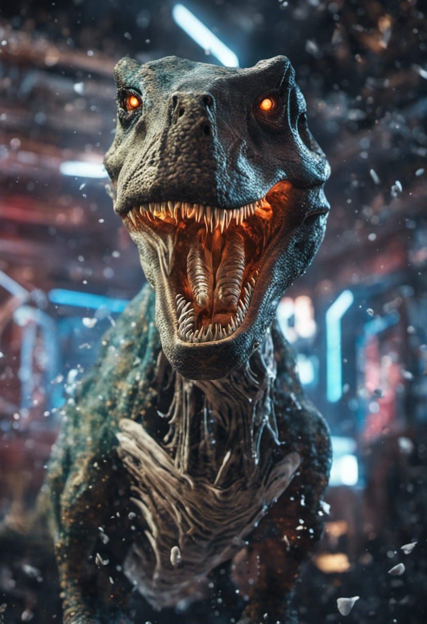 Filigree White T-Rex from Star Wars in Cyberpunk Style