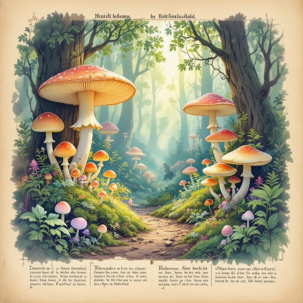 Luminous Forest Grove: Vintage Botanical Illustration