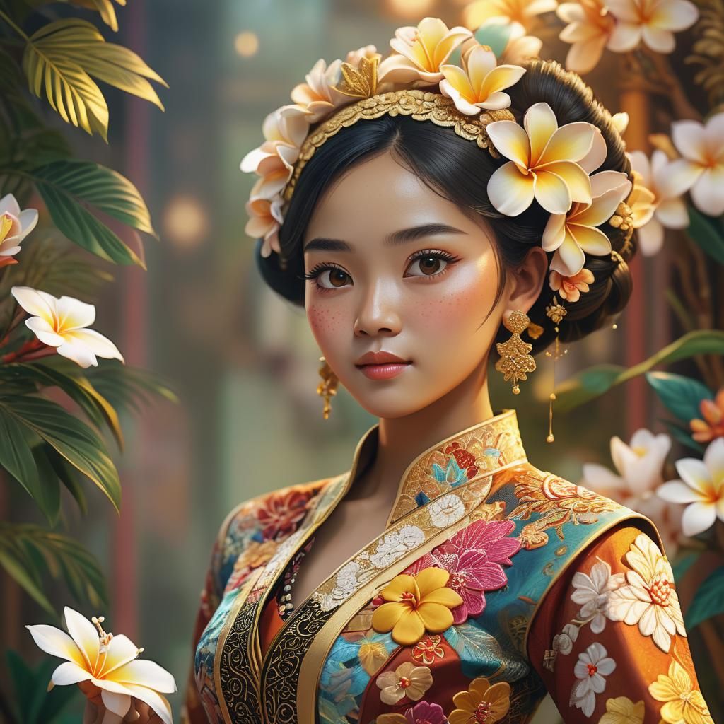 Anime Portrait of Indonesian Woman in Batik