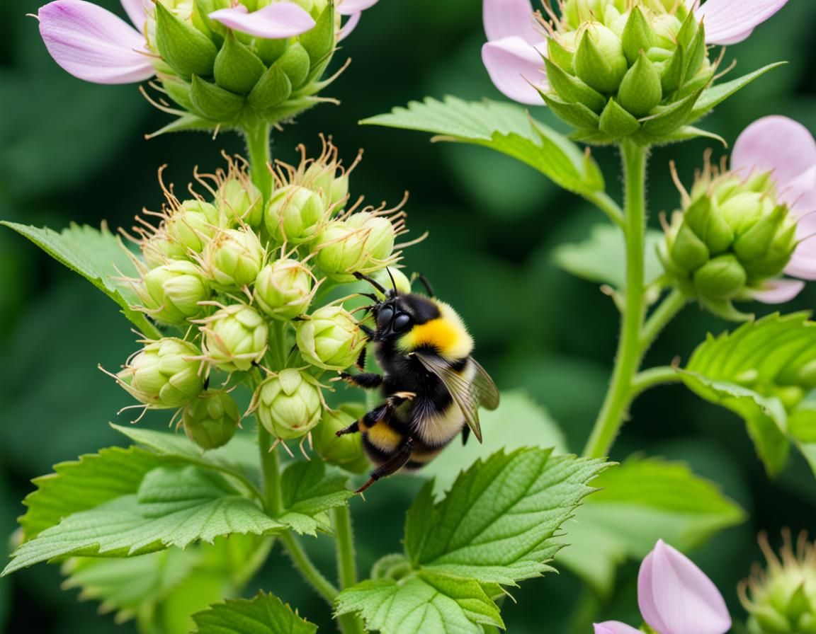 Bumblebee Pollinating Hop Flower in Macrophotography