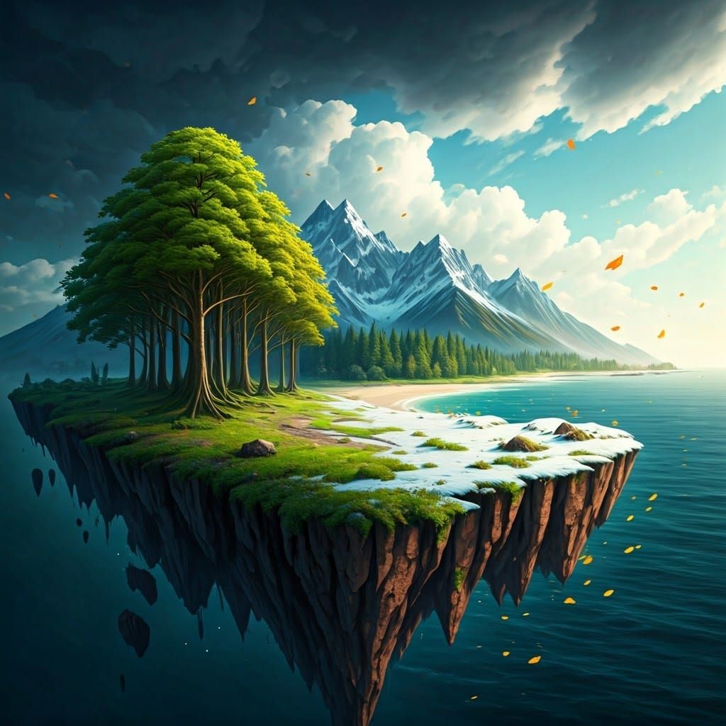 Floating Islands: A Seasonal Landscape Concept Art