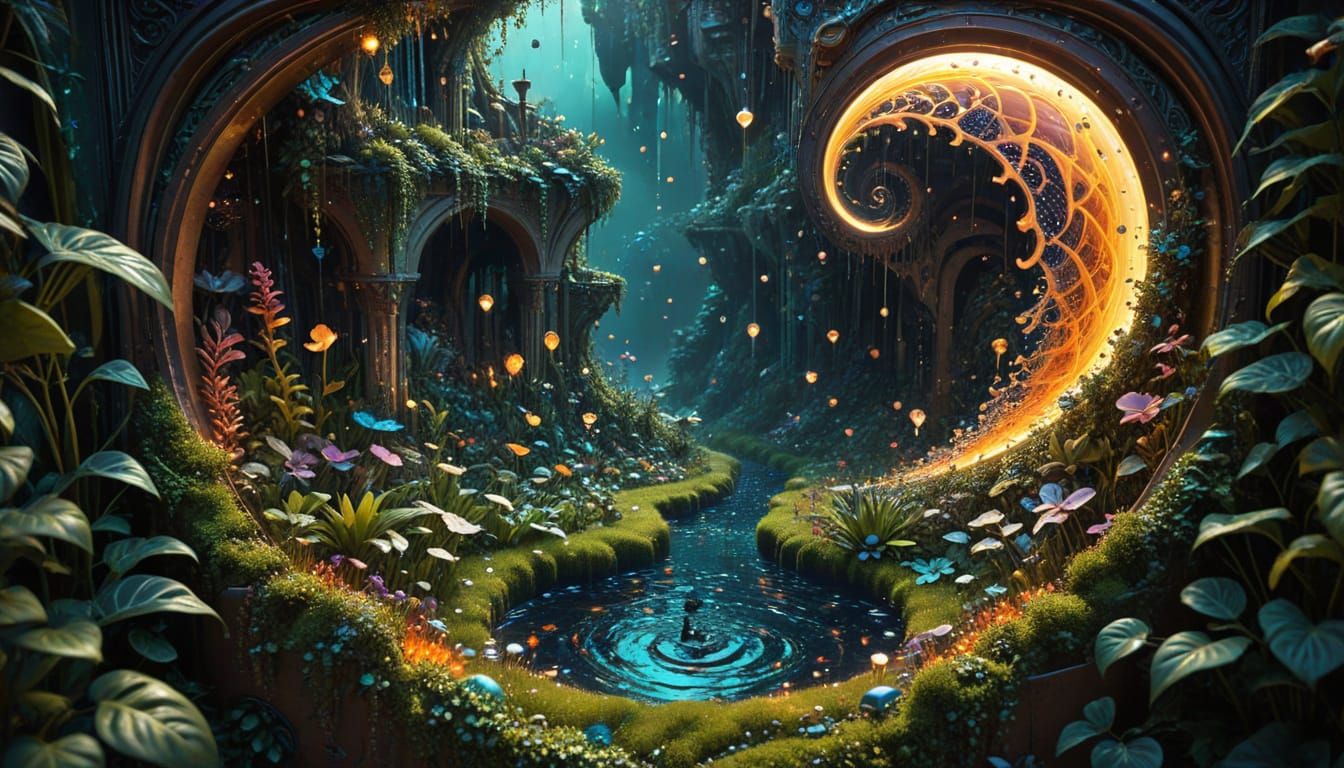 above view beautiful solarpunk aetherpunk vast lush undulati...