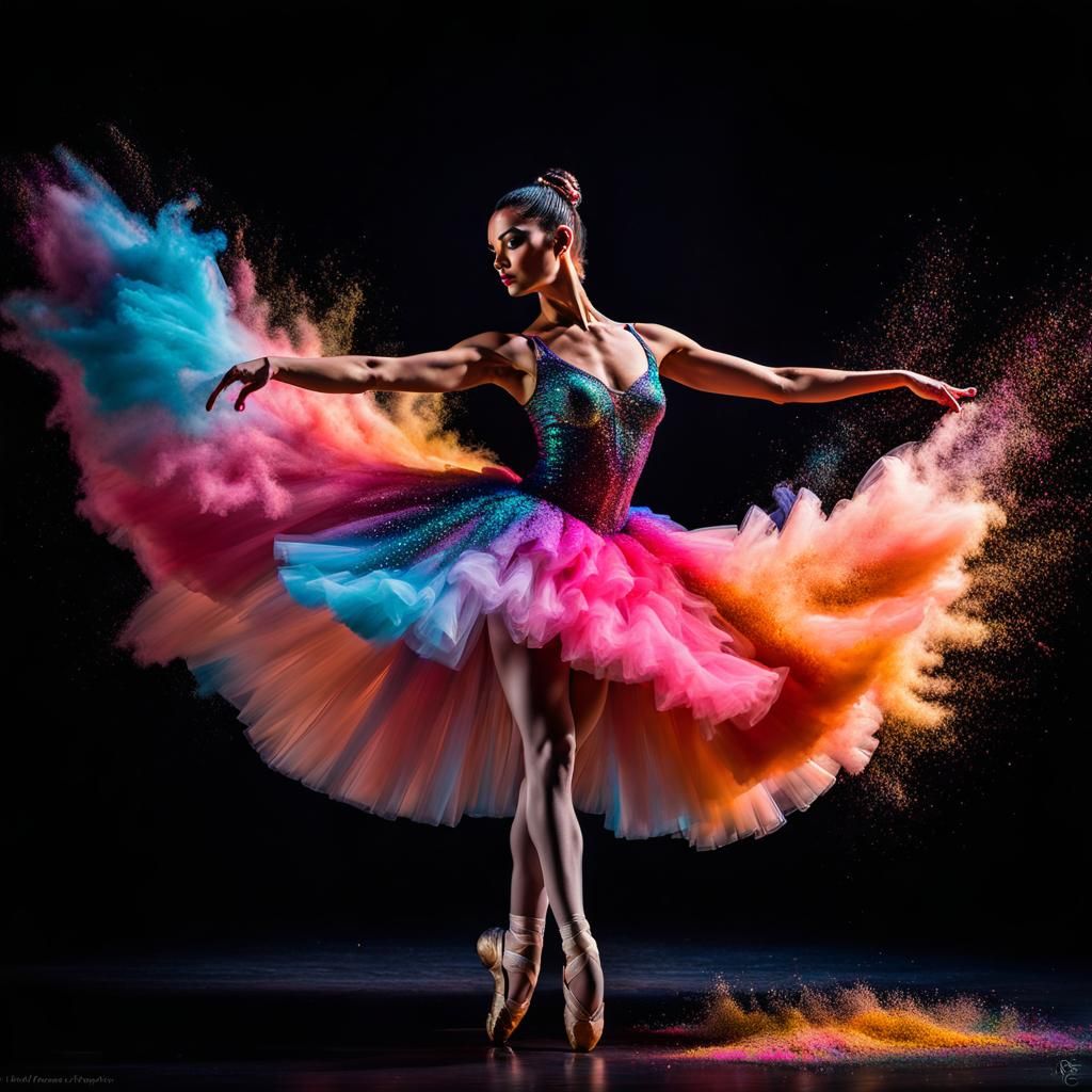 Dramatic Ballerina with Colorful Powder Explosion