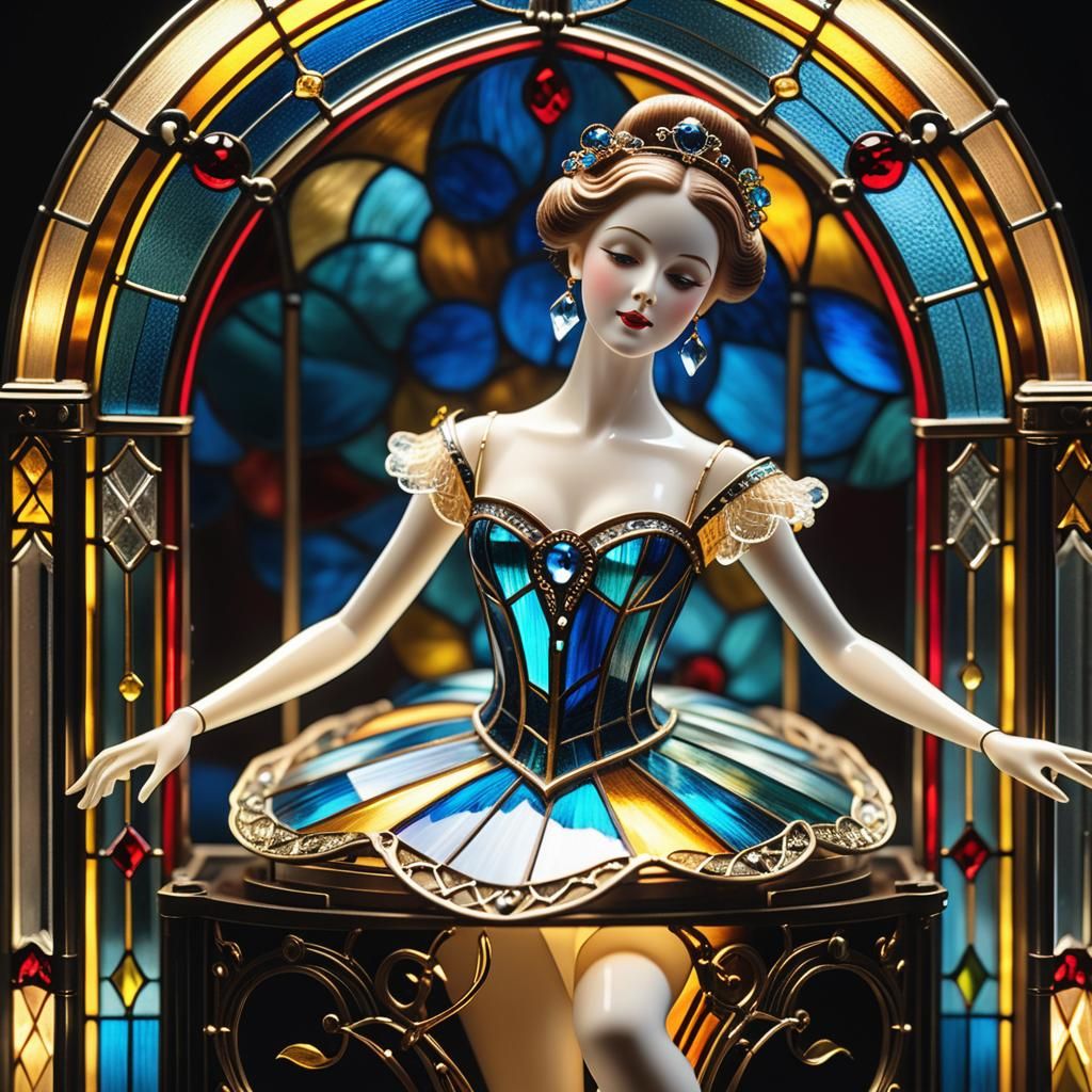 Stained-Glass Music Box with Automaton Dancer