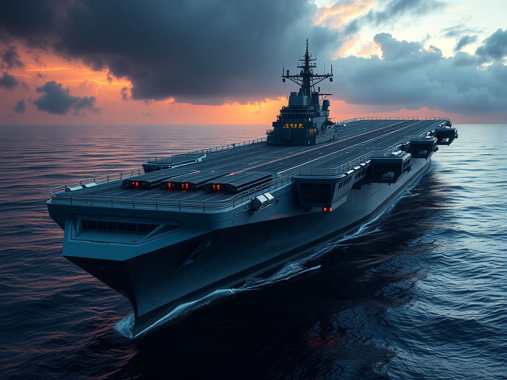 Futuristic North Korean Aircraft Carrier in Dramatic Seascap...