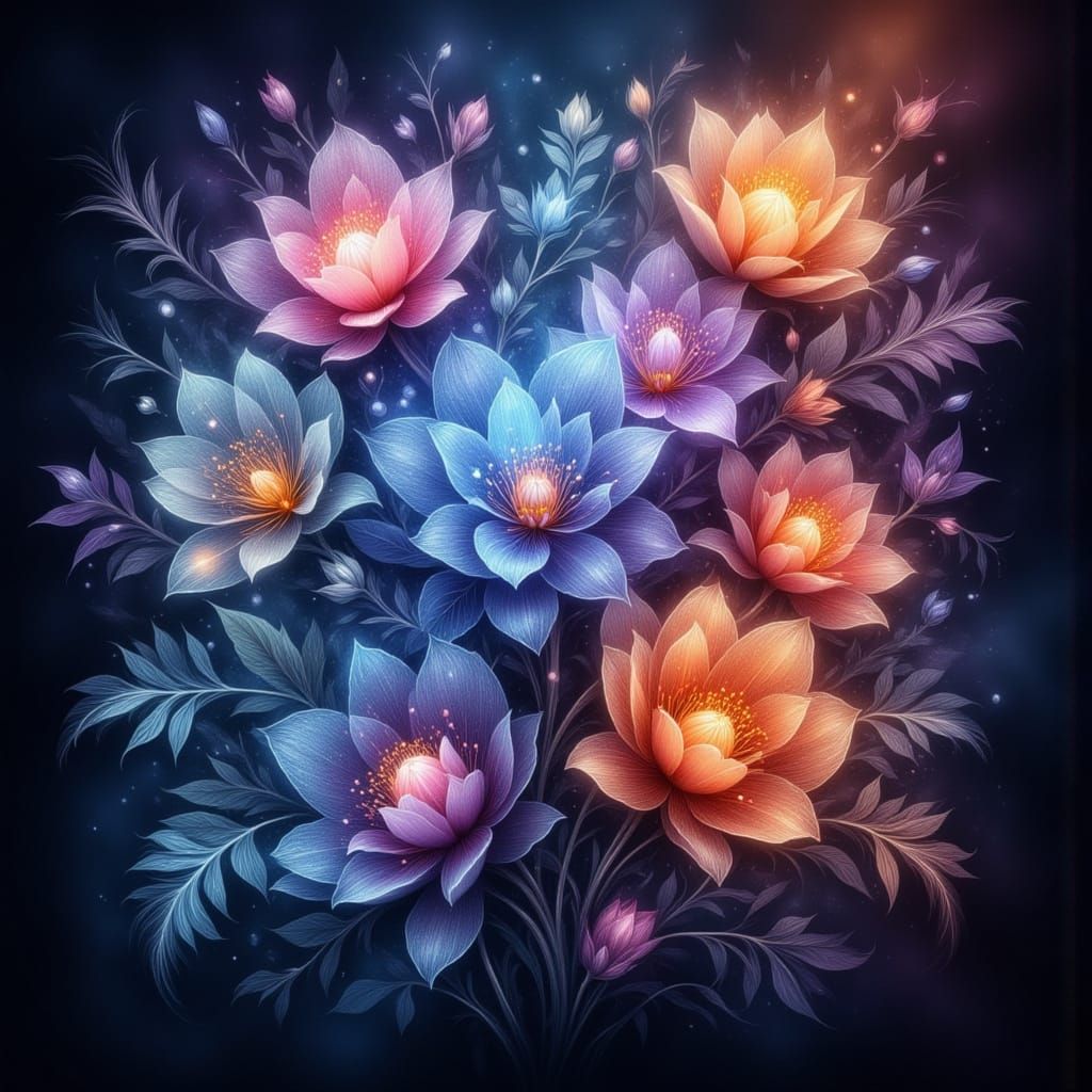 Dreamy Wisp Blooms in Glitchbloom Style