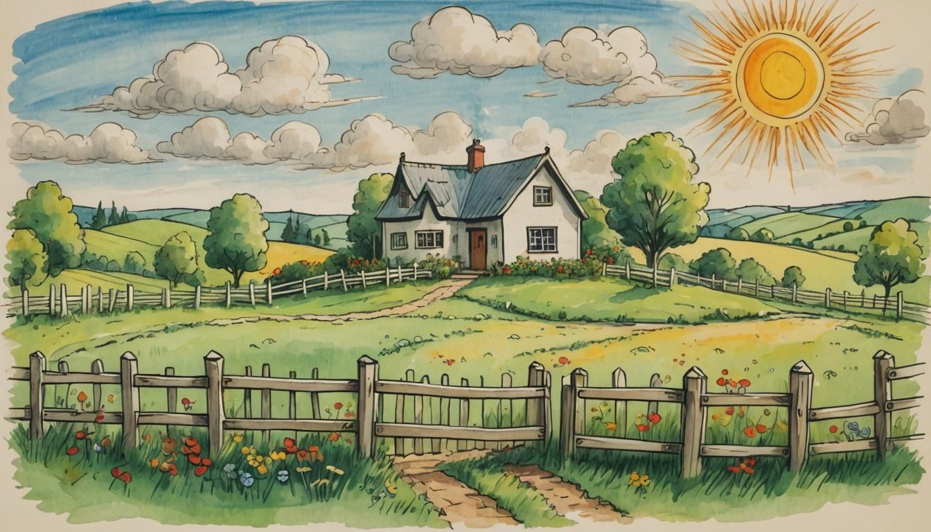 Children's drawing of landscape