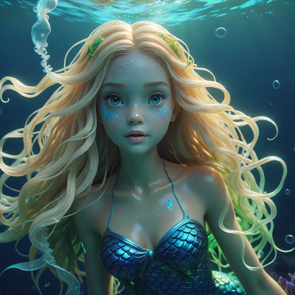 Surreal Mermaid with Jellyfish Tail in 3D Style