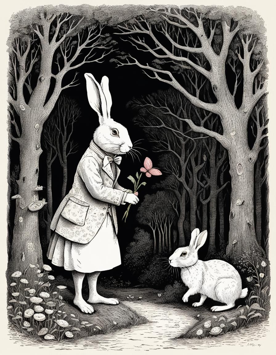 White Rabbit Illustration in Storybook Style