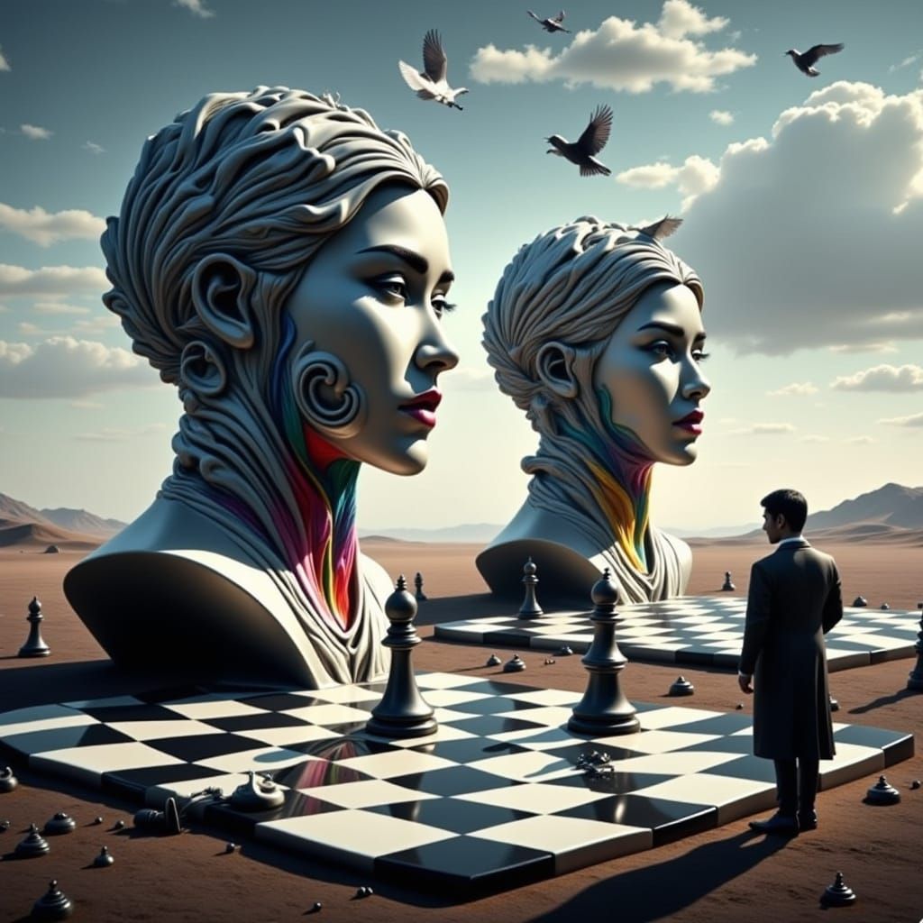 Surreal Melting Chess Pieces in Vibrant Pop Art Colors