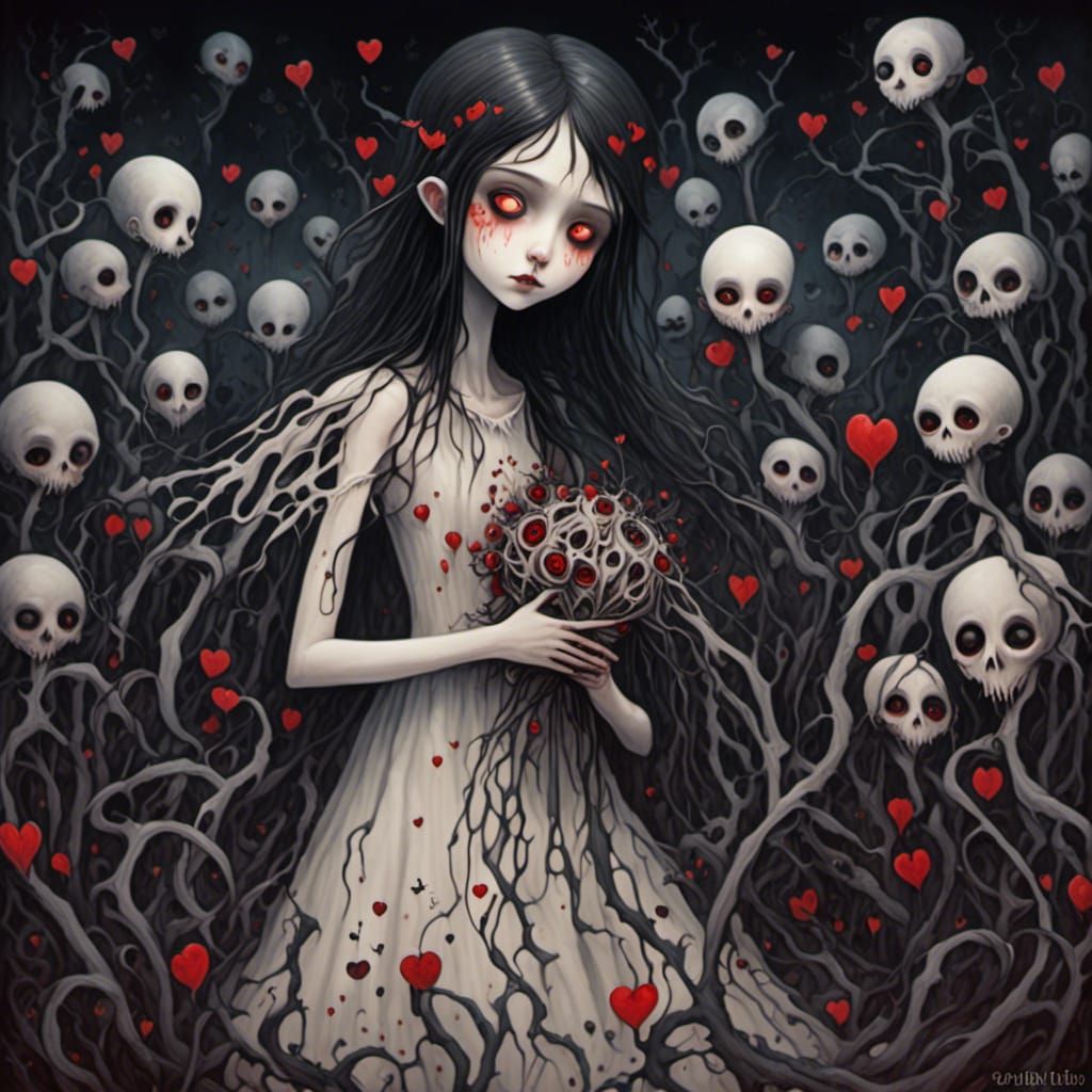 Gothic Girl Surrounded by Ghosts in 24K Resolution