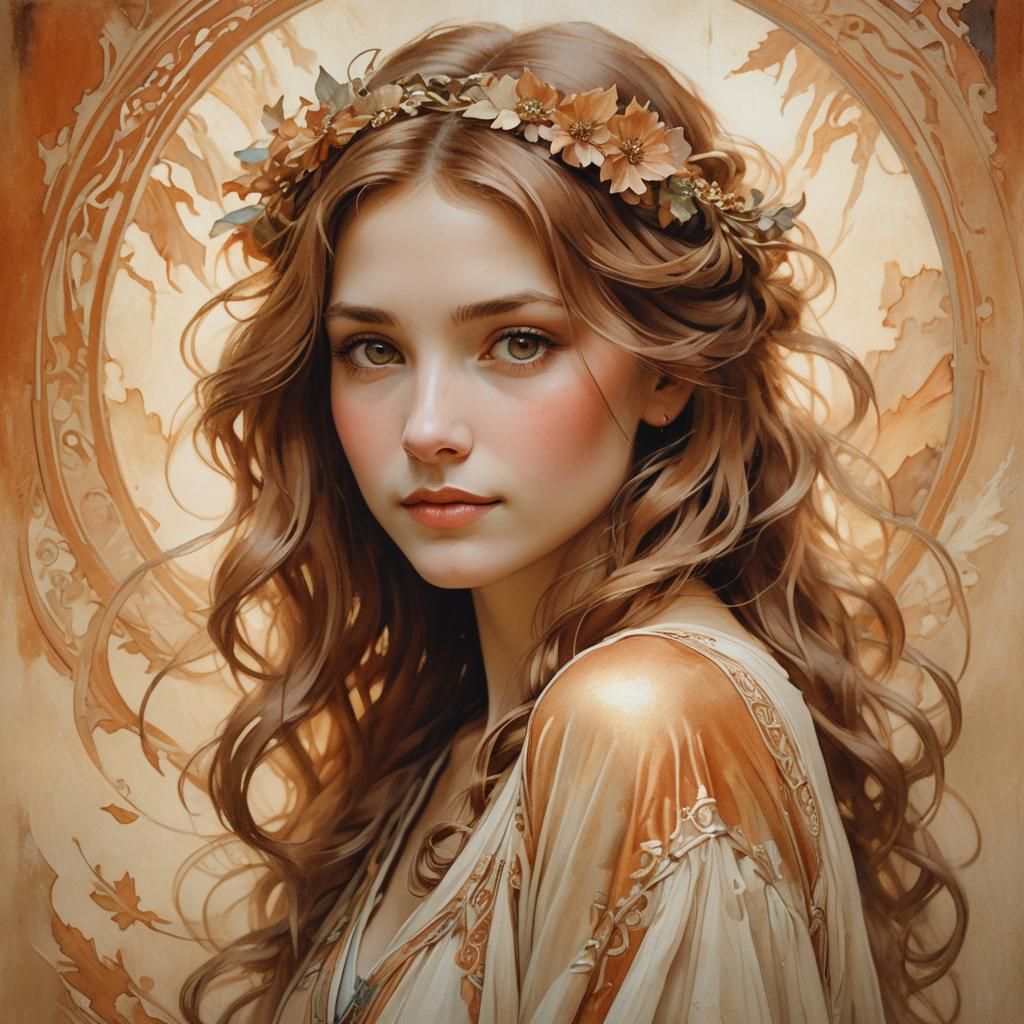 Ethereal Portrait of a Beautiful Woman in Art Nouveau Style