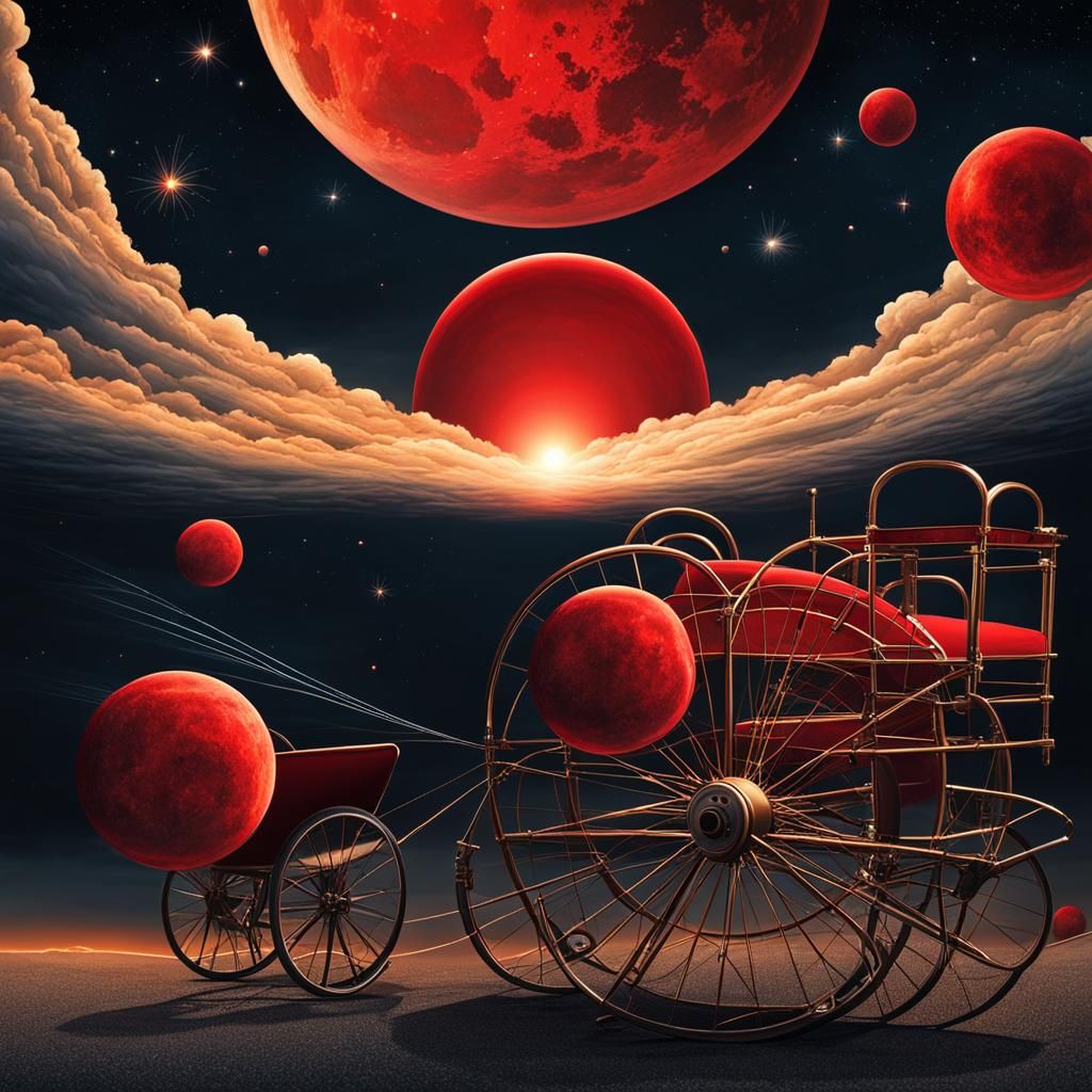 Surreal Moons and Fireworks in Night Sky