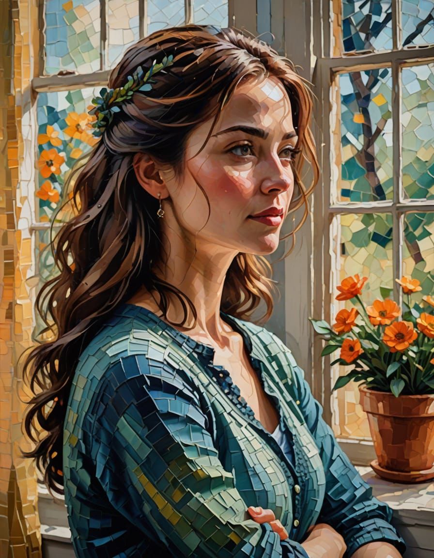 Romantic Close-Up Portrait in Impasto Style