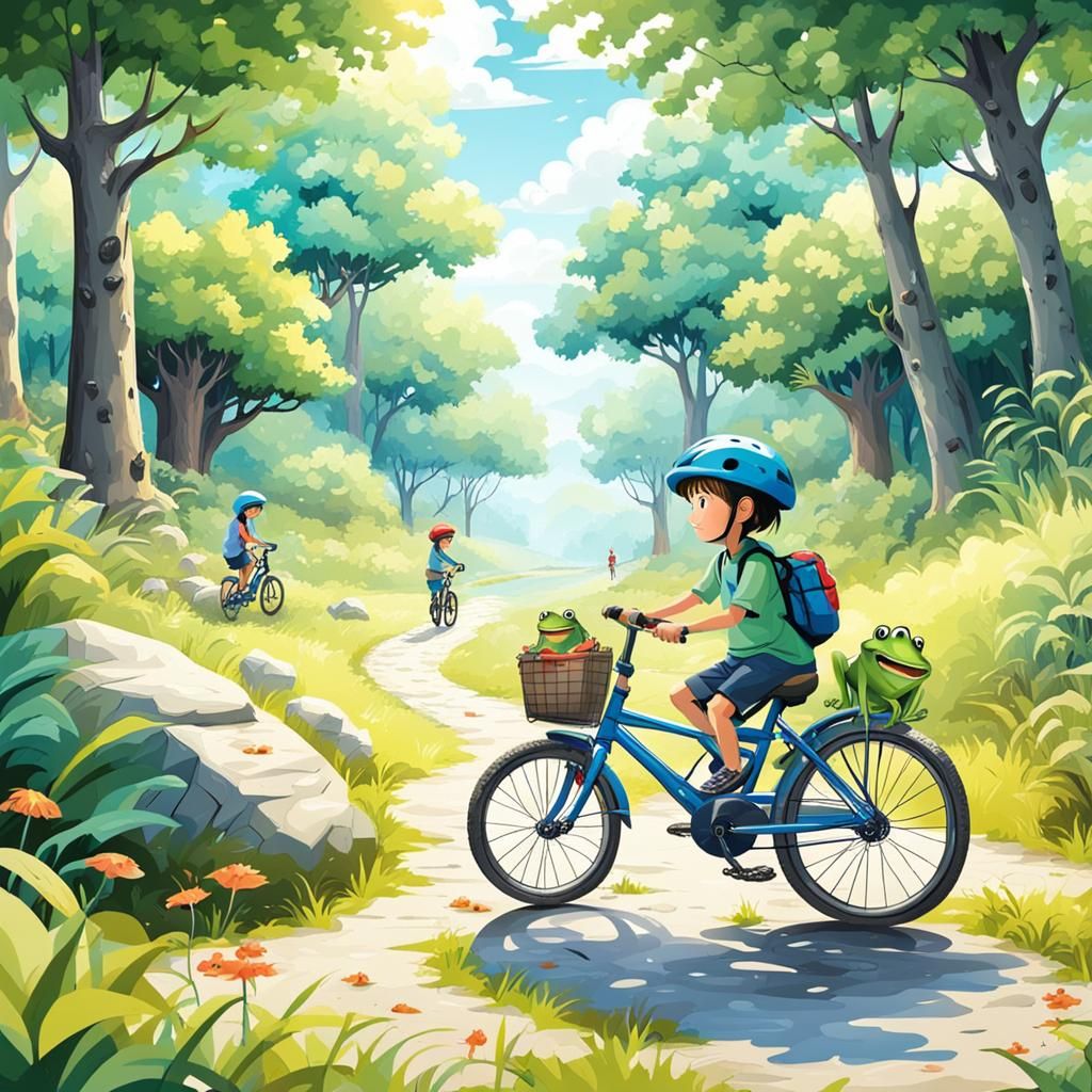 Siblings' Forest Adventure on a Tandem Bicycle