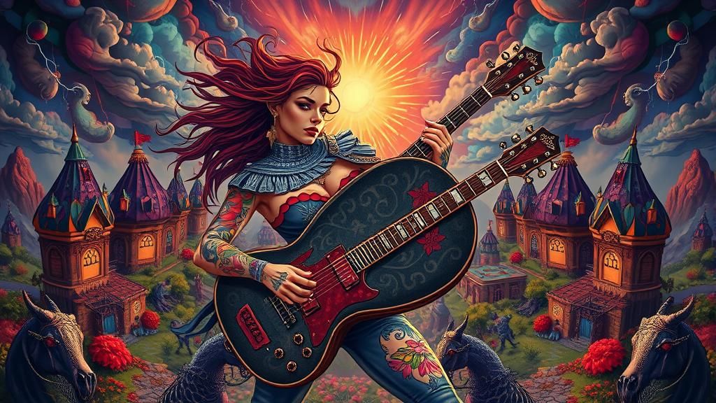 Female Rocker in Surreal Nursery Rhyme Landscape