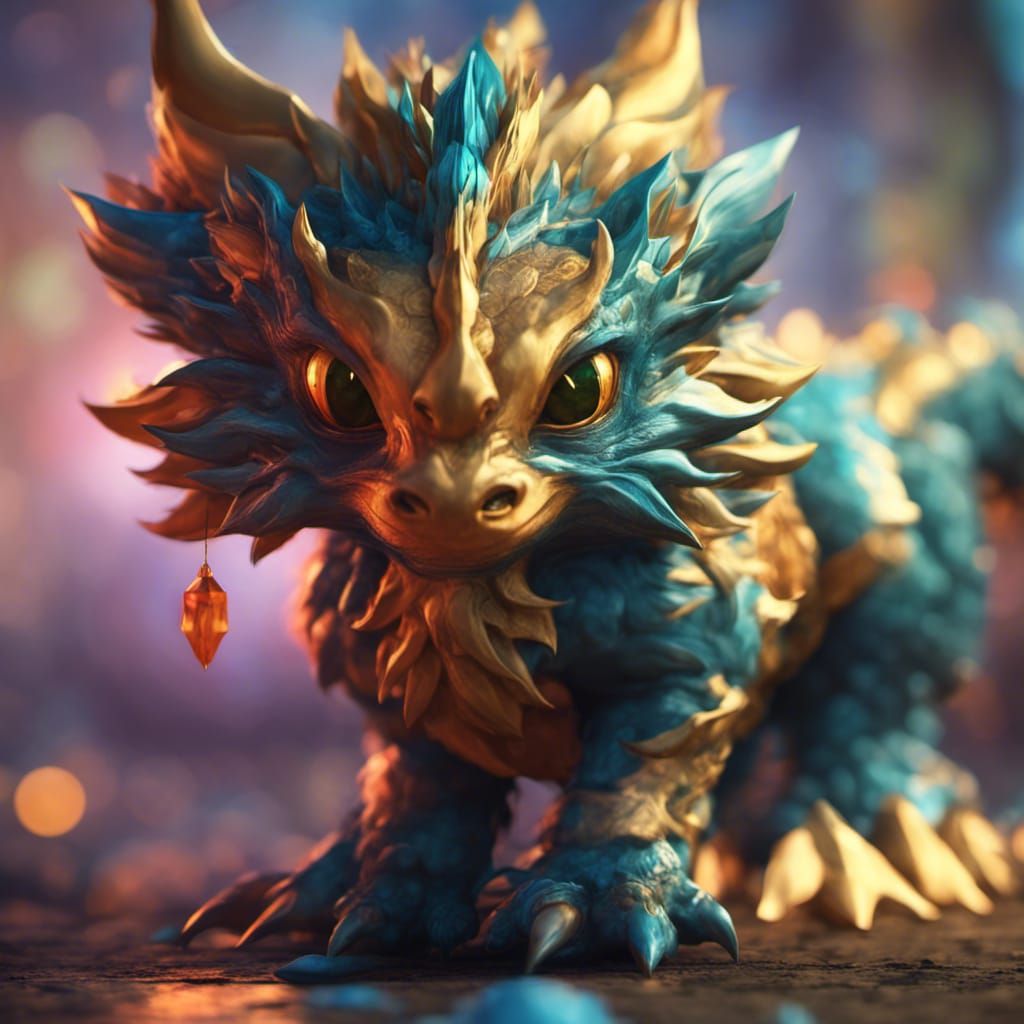 Cute Baby Chinese Dragon with Crystal Spikes