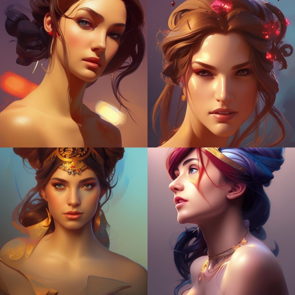 Detailed Genie Portrait in Art Nouveau Style