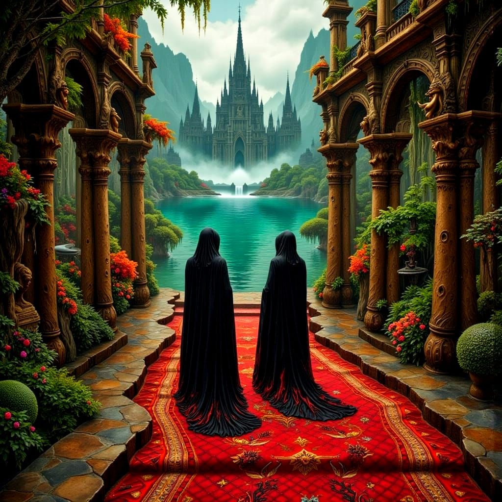 Esoteric Surrealism: Figures in Megalithic Courtyard