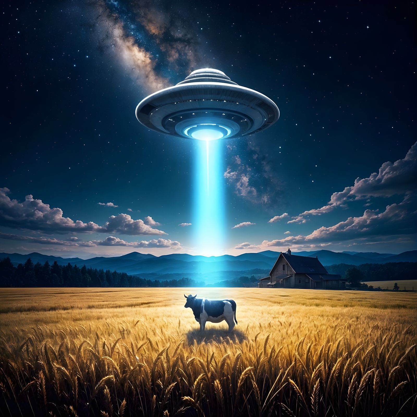 Golden Wheat Field Under Starry Night Sky