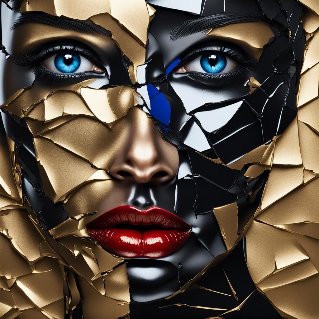 Striking Shattered Profile of a Woman in Bold Colors