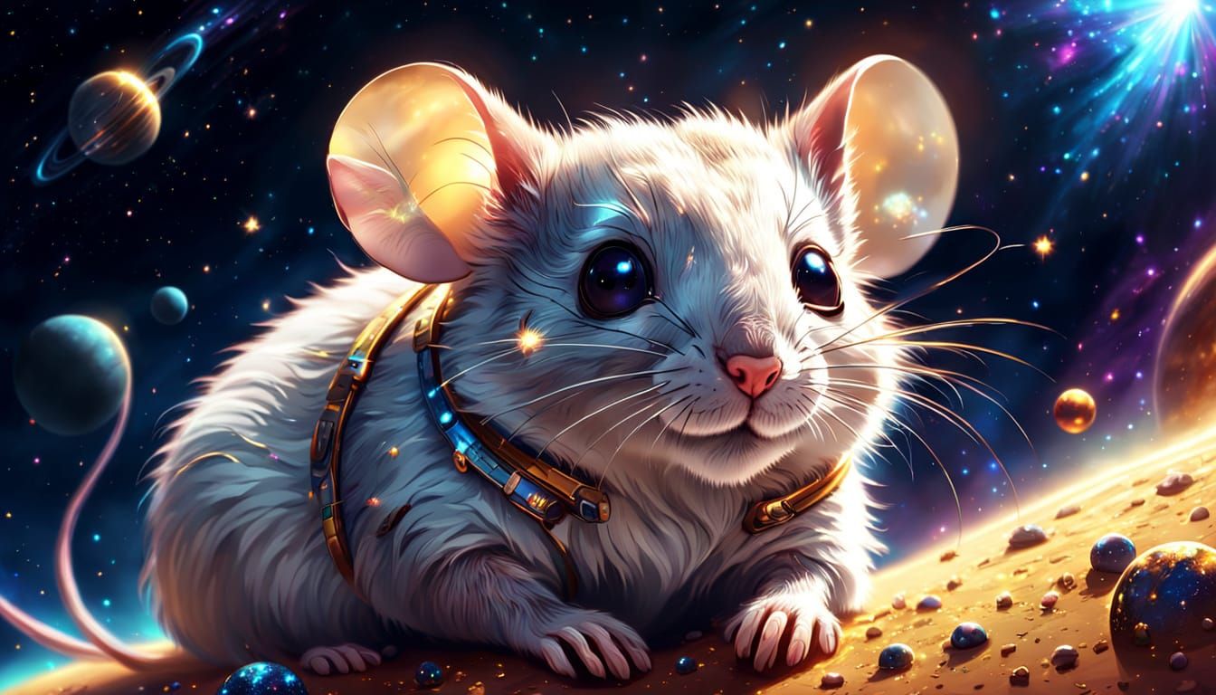 Shy Mouse Floating in Space: Cosmic Concept Art