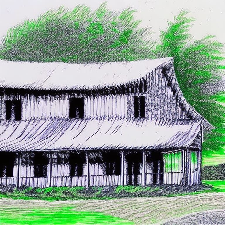 Crayon drawing of a farm house 6