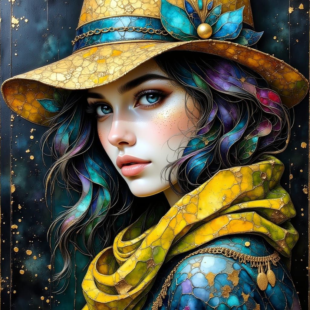 Woman in Gold Leaf: Impasto Digital Art