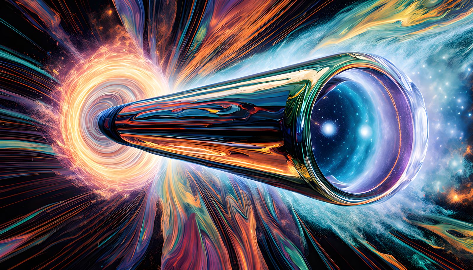 Cyberpunk Starship Blazing Through Vortex Maelstrom