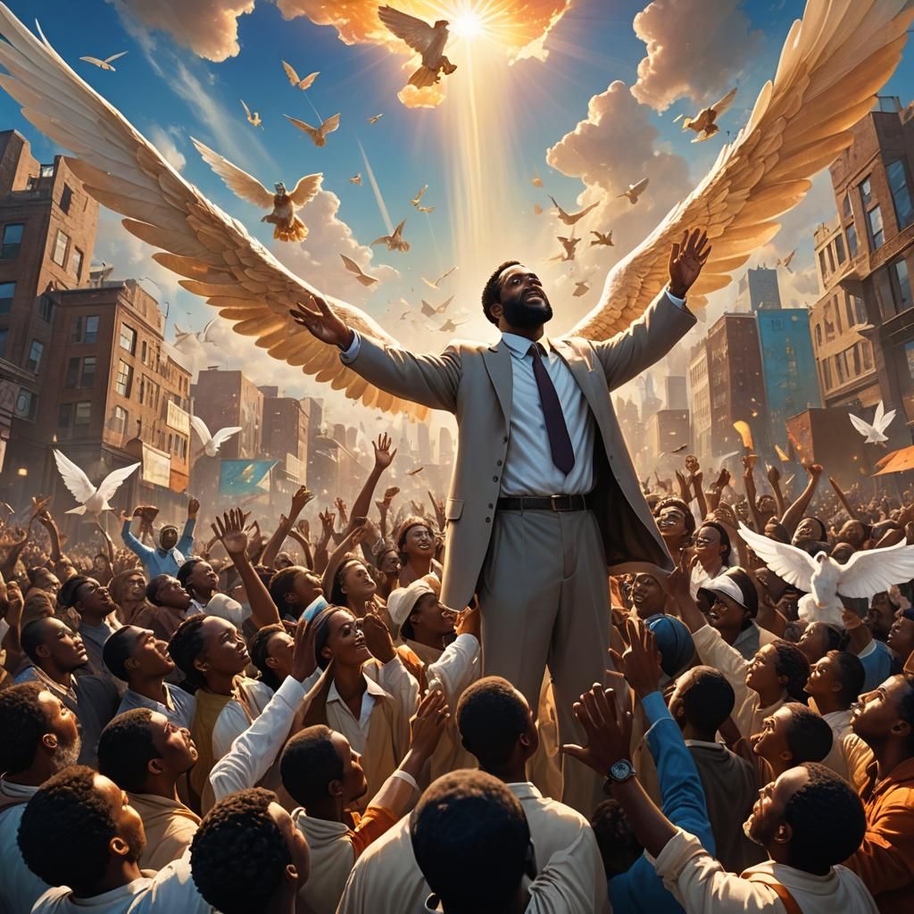 Winged Figure Ascends in Urban Fantasy Art