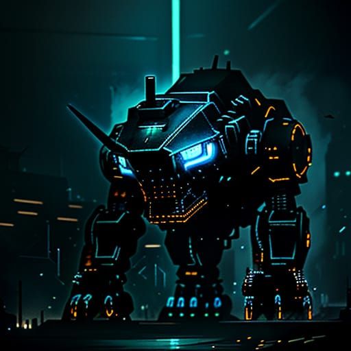 Steel Rhinoceros Mech in Industrial Art Style