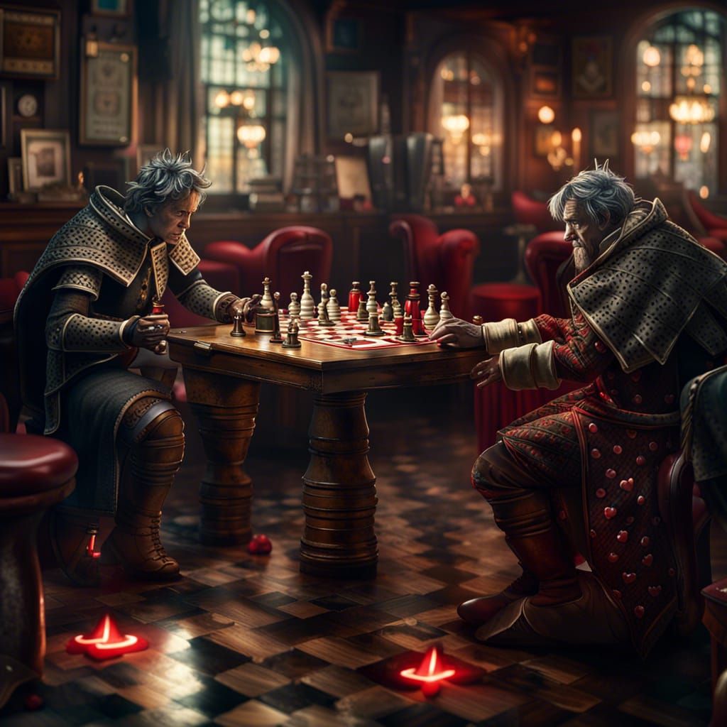 Chess Kings in English Pub, Digital Painting
