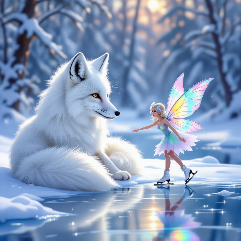 Fox and Fairy on Frozen Lake