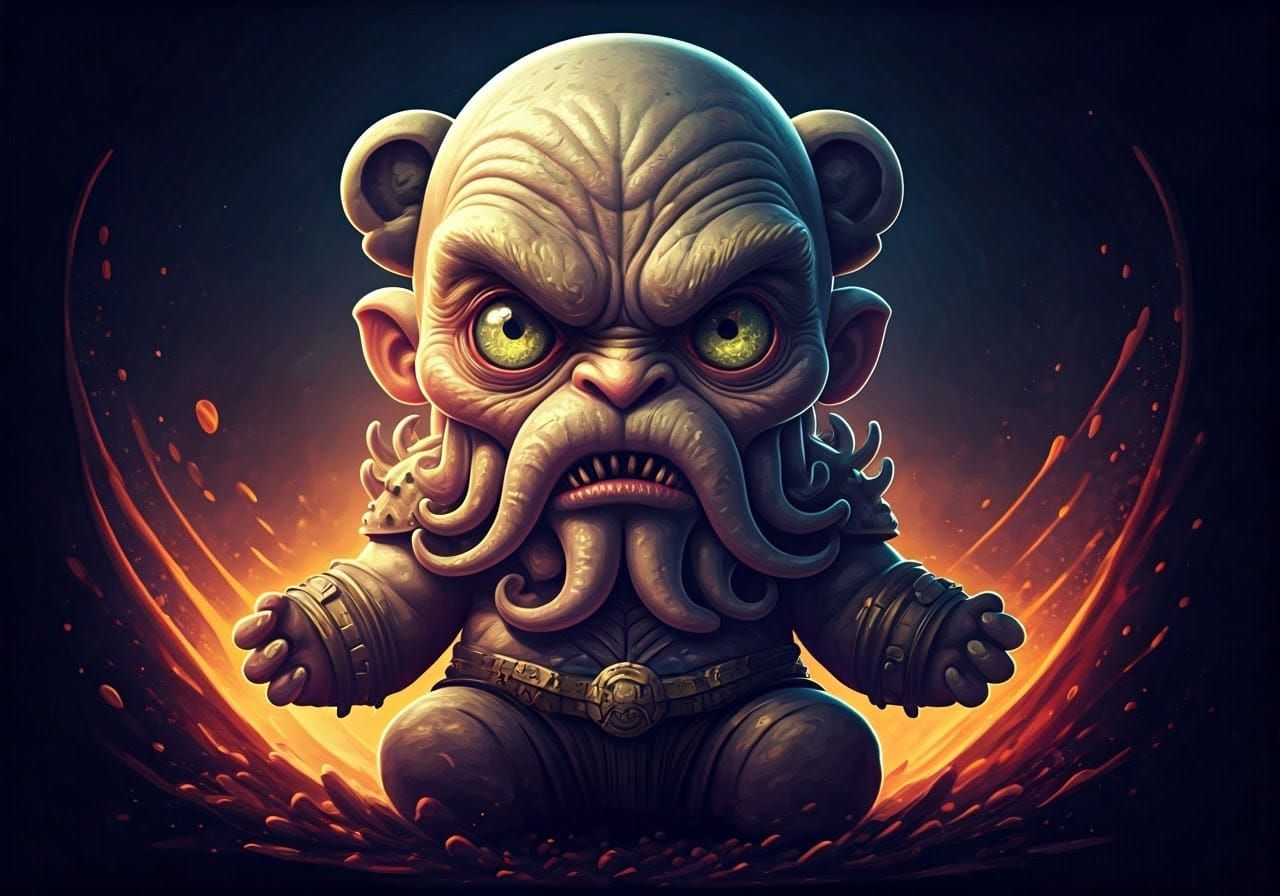 Adorable Chibi Cthulhu in Hyperrealistic Splash Art